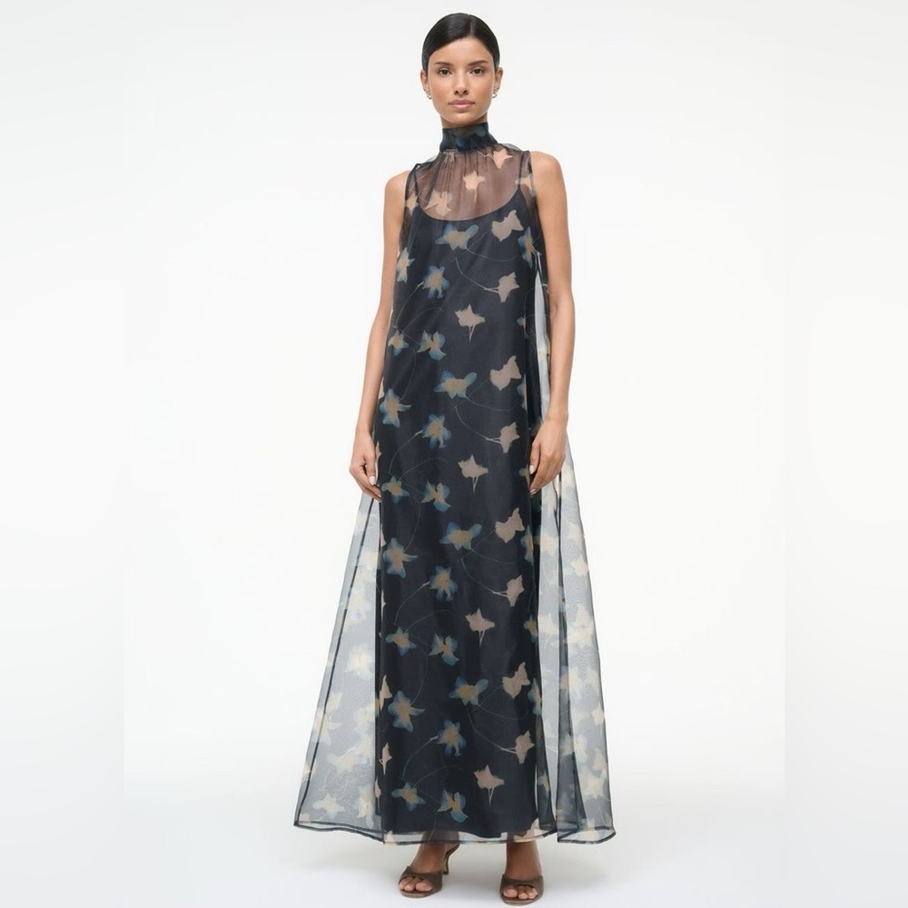 Staud Sheer Floral Overlay Maxi Dress - Black Floral
